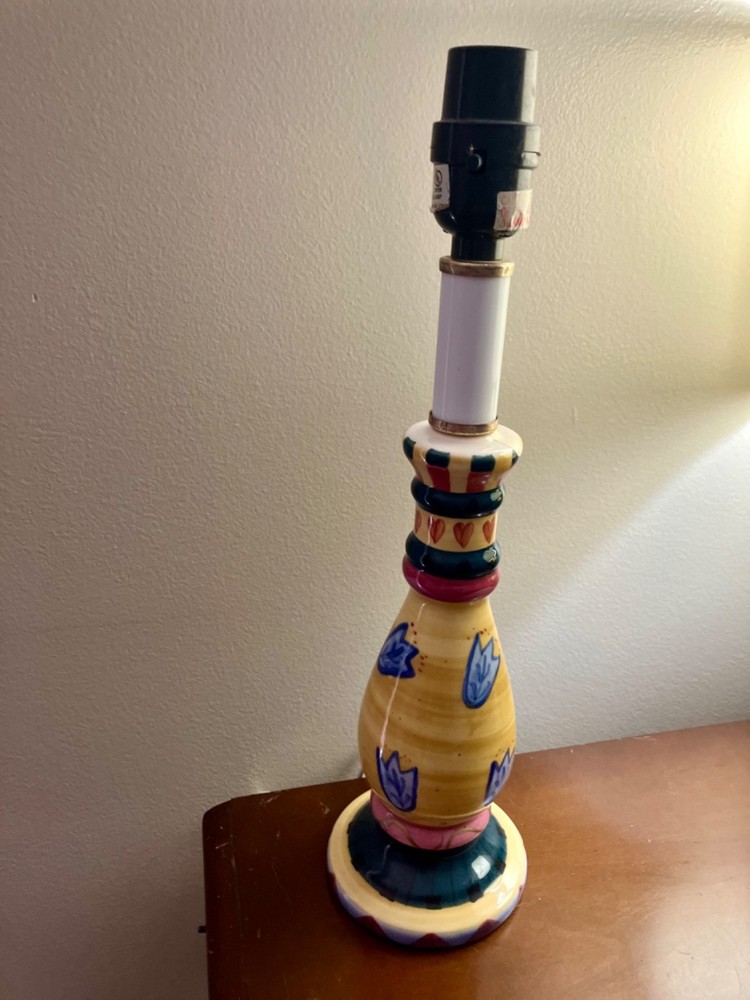 Hand Painted Candlestick Ceramic Table Lamp Mackenzie Childs Style Whimsical