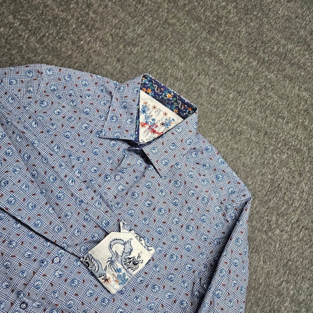 Robert Graham Button Up Mens S Blue Dragon Floral Classic Fit Long Sleeve Shirt