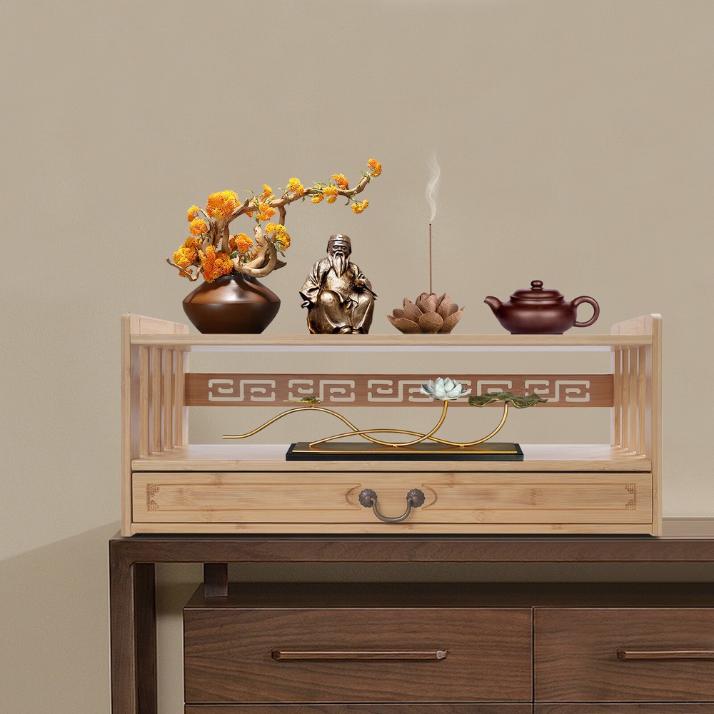 Freestanding Desktop Organizer Altar Table with Drawer Meditation Storage Table