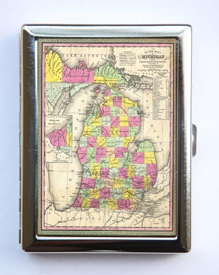 Michigan Map Cigarette Case Wallet Business Card Holder id case atlas map