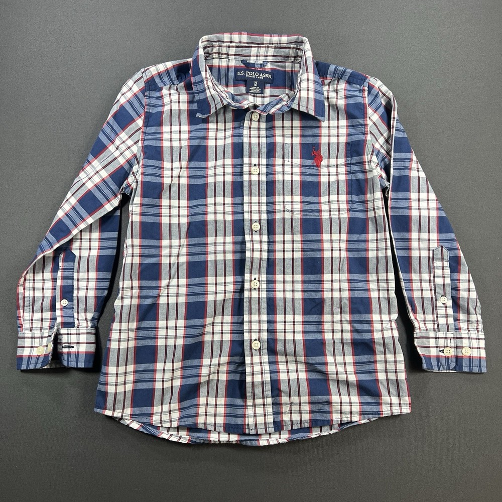 U.S. Polo Assn Boys M 8 Plaid Button Up Shirt Blue/Red Colorway Long Sleeve