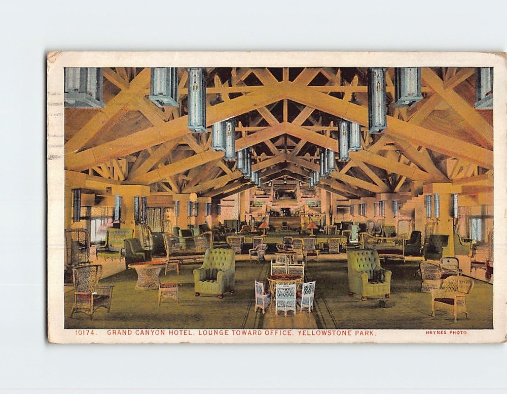 Postcard Lounge Toward Office Grand Canyon Hotel Yellowstone Park Wyoming USA
