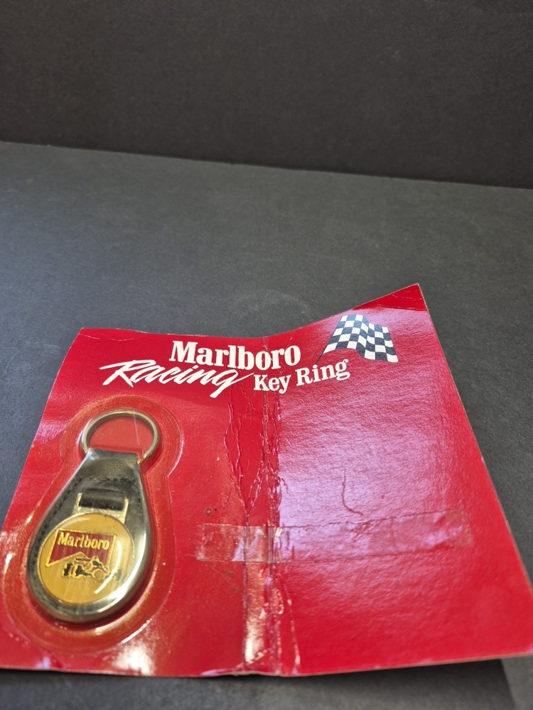 1989 Marlboro Racing Car Enamel Leather Metal Keychain Key Ring New Sealed Promo