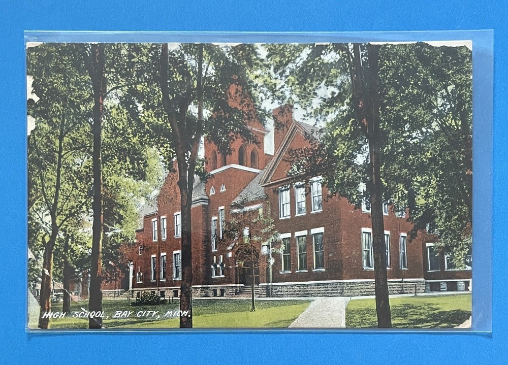 Bay City Michigan MI Postcard High School Building Exterior c1909