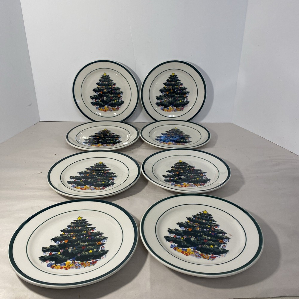 Vintage Christmas Tree Salad Plates 7.25 Inch 8-Piece Set