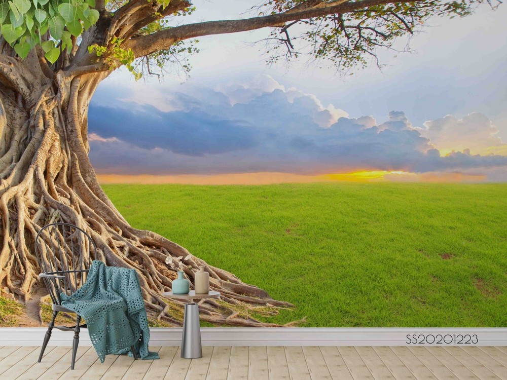 3D Sky Grassland Trees Landscape Wall Murals Wallpaper Murals Wall Sticker