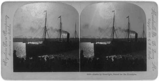Photo of Stereograph,Alaska by Moonlight,Bound for Klondyke,Ships,Gold Travel