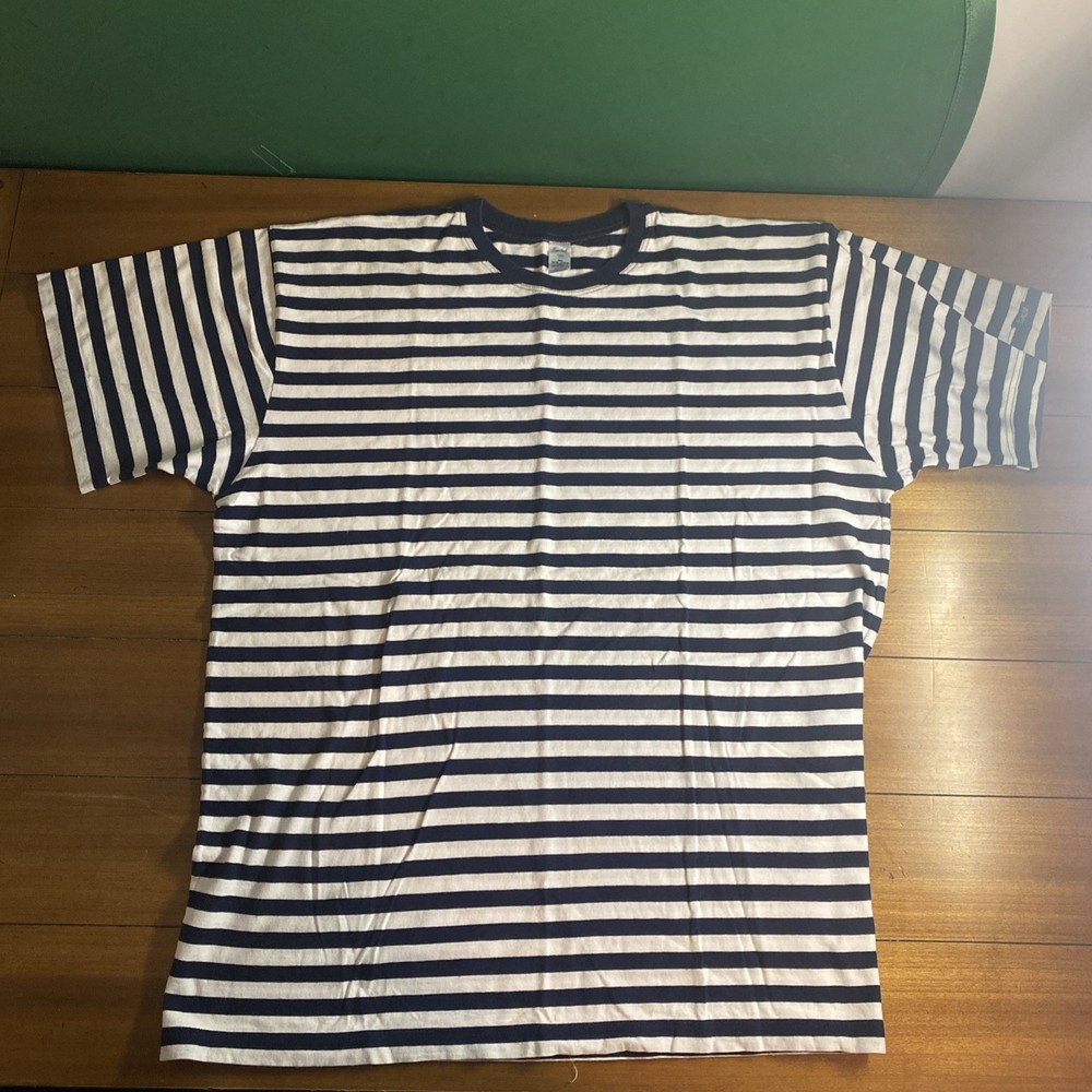 Vintage Galeb Croatia Striped T-Shirt Mens L Navy White Cotton Ringer Tee 90s