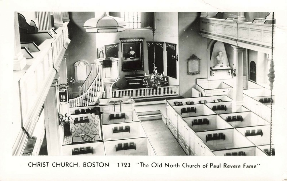 Old North Christ Church Interior Real Photo Postcard Boston Massachusetts Rppc