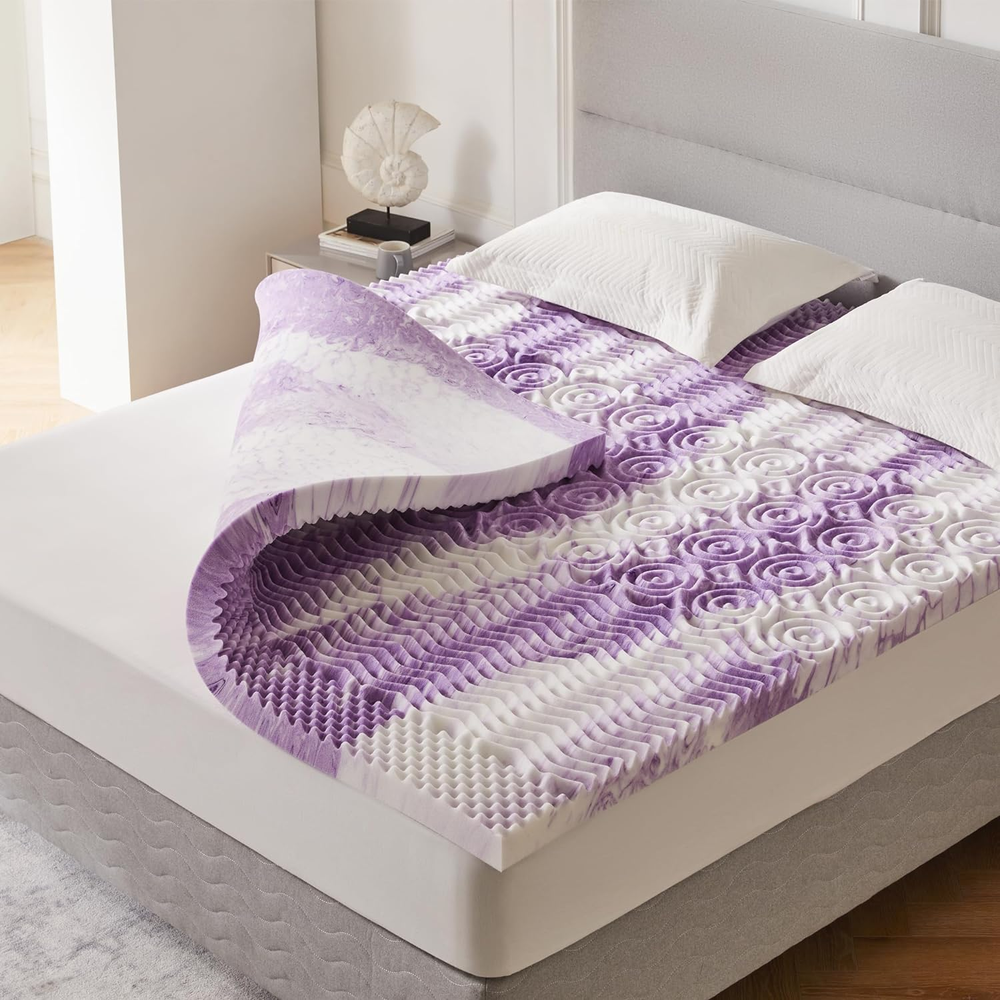 4 Inch Memory Foam Mattress Topper, 5-Zone Queen Mattress Pad Gel Infused Bed Fo