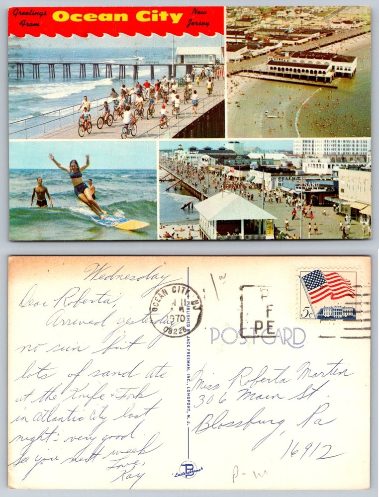 Vtg 1970 Ocean City NJ Postcard Lusterchrome Pier Beach Surfing Boardwalk