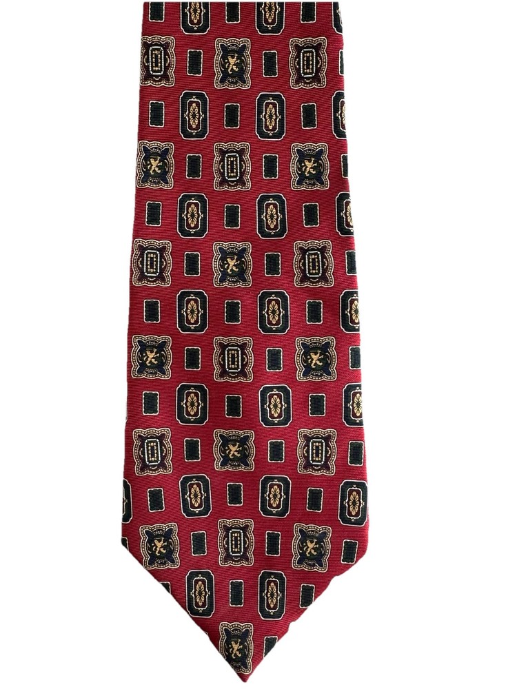 Tommy Hilfiger Mens Tie Necktie Blue Maroon Gold Crest  Italian Silk 58