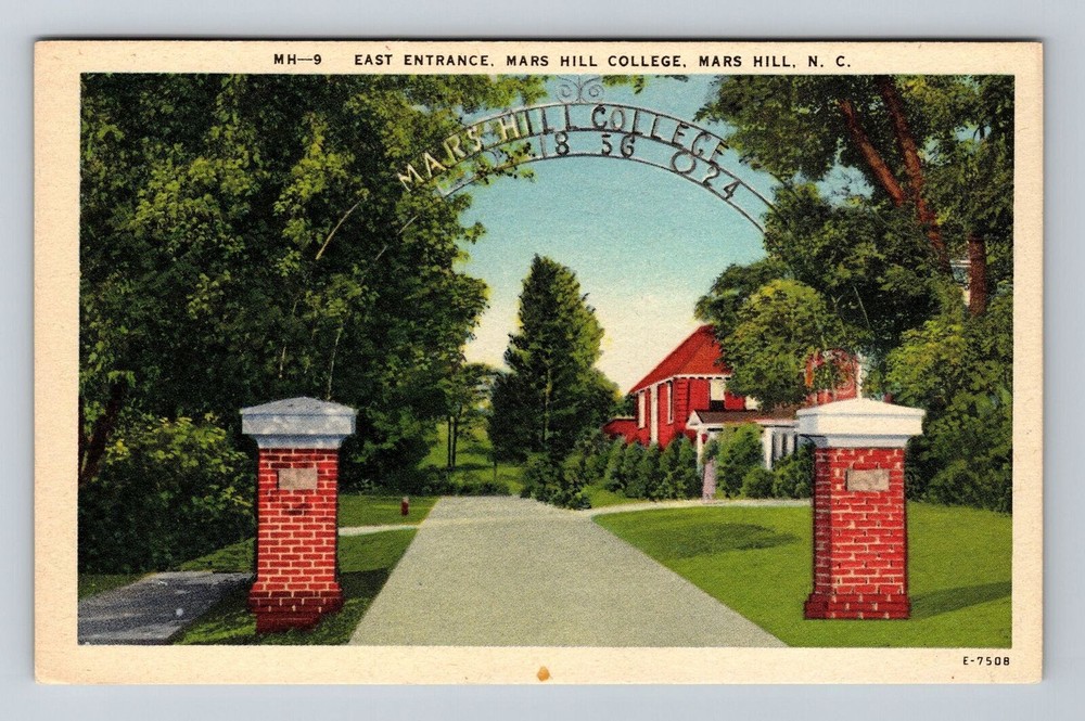 Mars Hill NC-North Carolina, Entrance, Mars Hill College, Vintage Postcard
