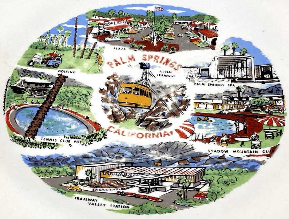 1960s Palm Springs California Souvenir Travel Plate Golf Tramway Plaza Shadow Mt