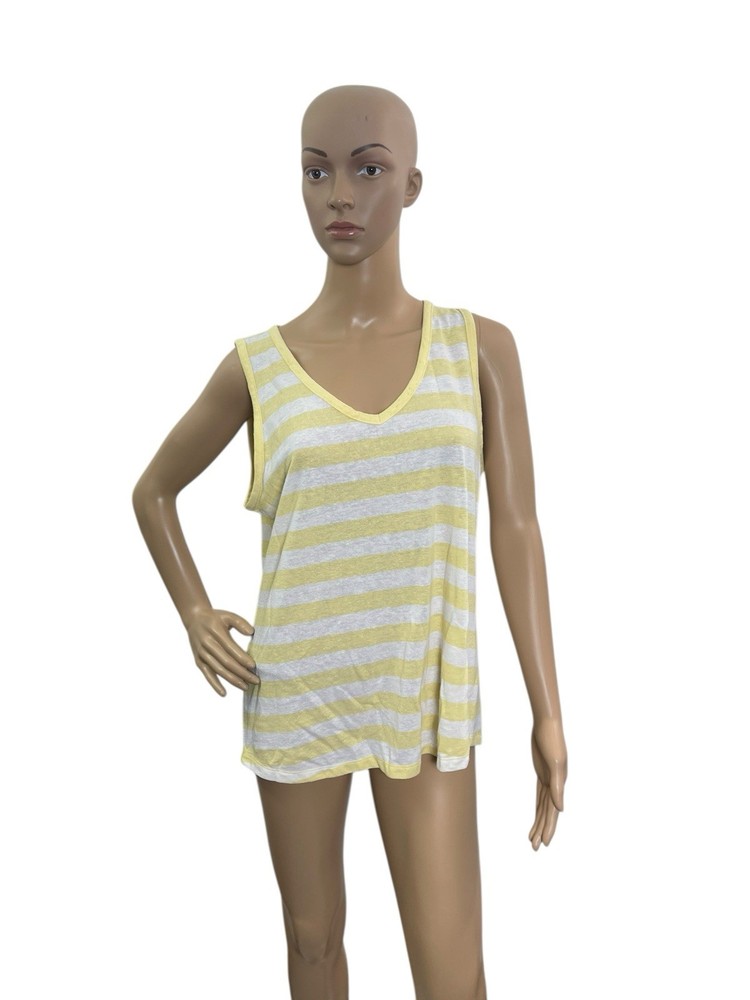 Talbots Women’s Size Large Sleeveless Yellow White Striped Linen Cotton Tank Top
