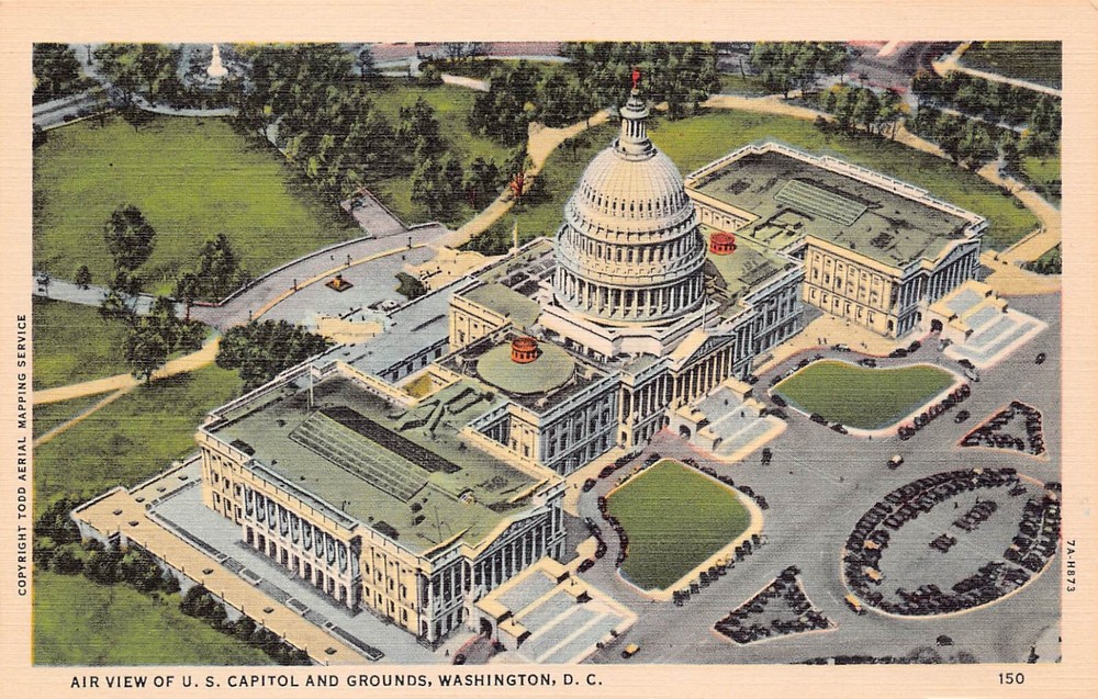 Washington DC White House Capitol Downtown Aerial Patriotic Vtg Postcard C45