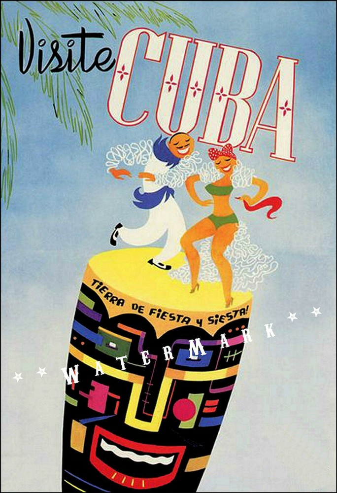 1950s Cuba Travel Poster - Vintage Caribbean Island Fiesta Art Print