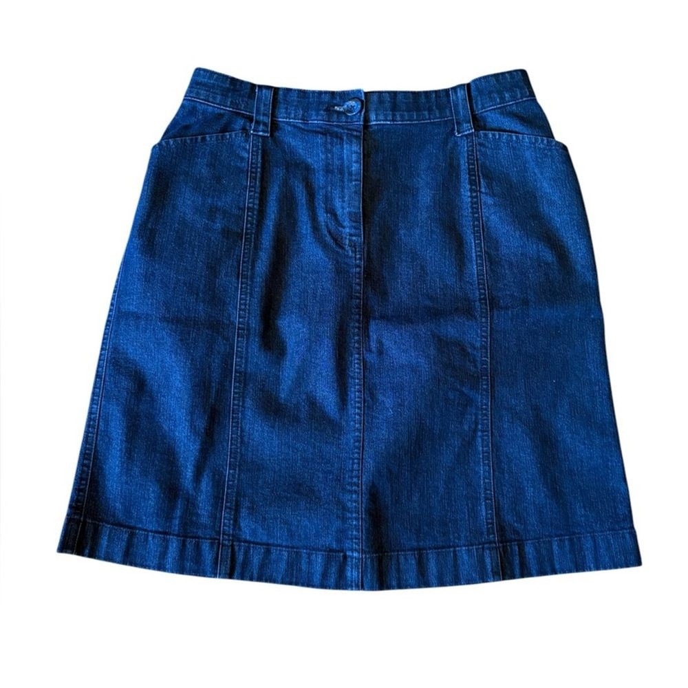 LL Bean Classic Fit Dark Wash Denim Jean Skirt Womens Size 10 Petite