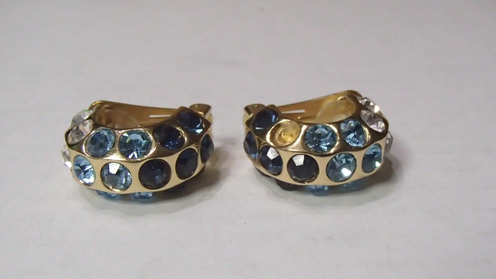 Vintage Christian Dior gold-tone half hoop clip earrings with rhinestones