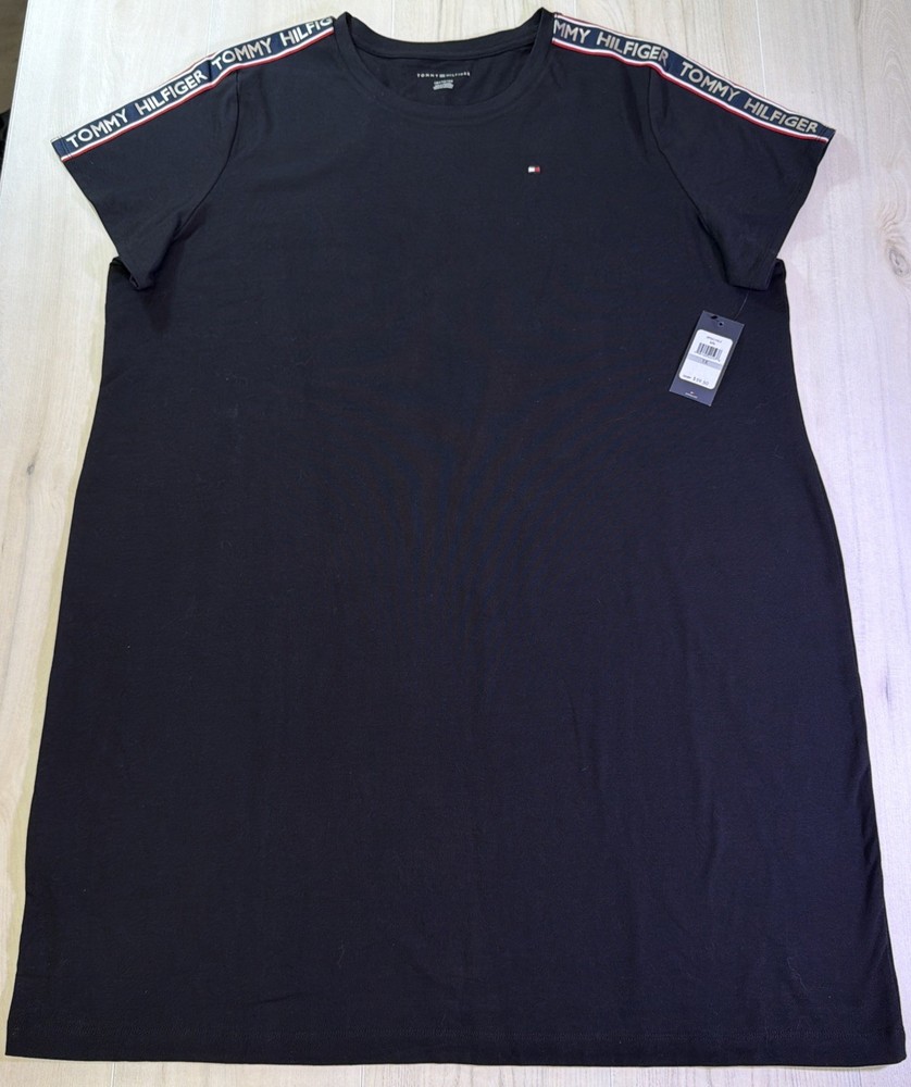 Tommy Hilfiger Women’s Navy Logo T-Shirt Dress Red White Stripe Size 1X New NWT