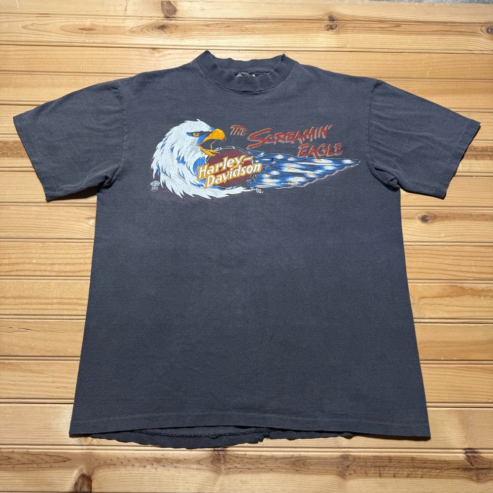 Vintage 80s Hanes Eagle Harley-Davidson Brandts Wabash Indiana T-Shirt USA Large