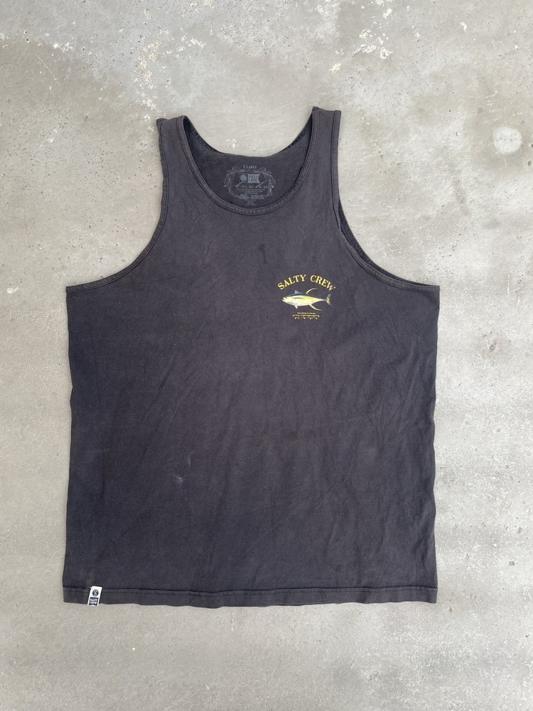 Salty Crew Men's L Black Sleeveless Crew Neck Tank T-Shirt Fish Graphic Print
