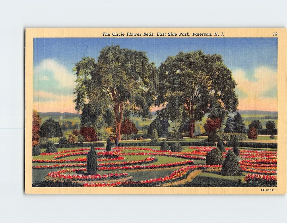 Postcard The Circle Flower Beds East Side Park Paterson New Jersey USA