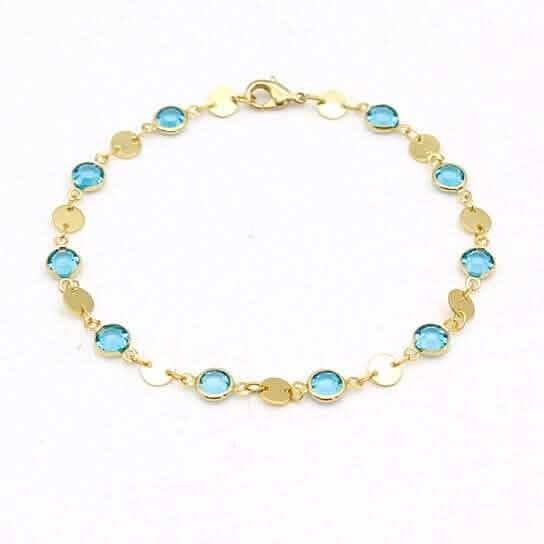18k Gold Filled High Polish Finish Aquamarine Crystal Ankle Bracelet