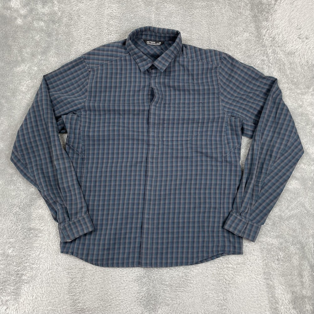 Arc'teryx Bernal LS Shirt Mens Large Blue Check Long Sleeve Button Front Casual
