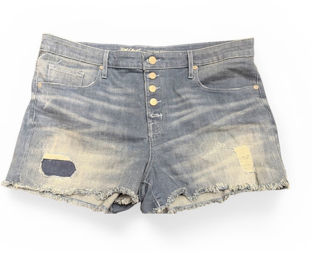 Mossimo High Rise Cut Off Denim Shorts Distressed Button Fly Size 16/33