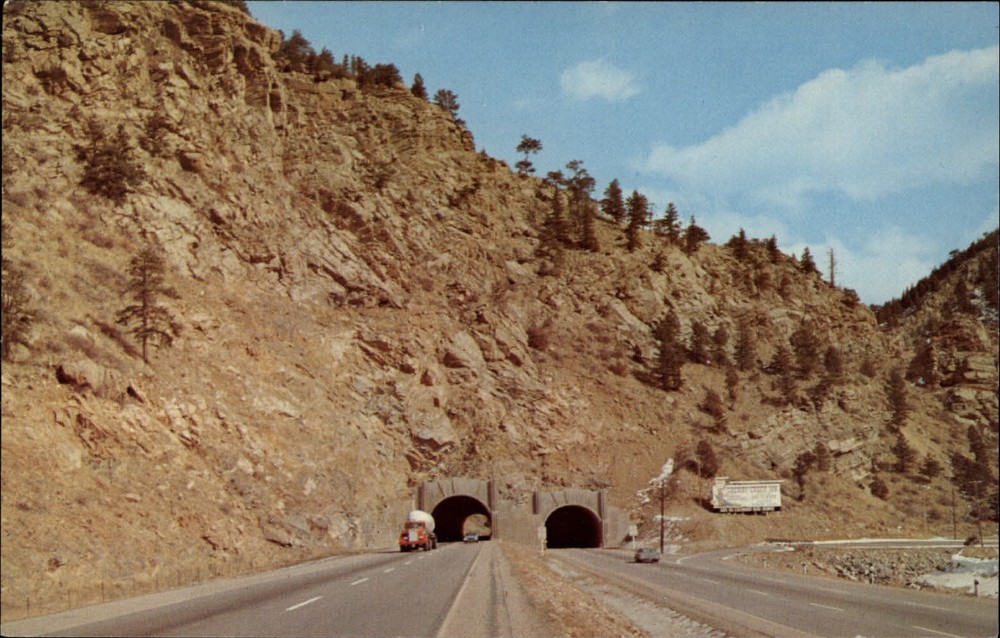 Colorado Idaho Springs Clear Creek Canyon Twin Tunnels I-70 ~ 1970s postcard