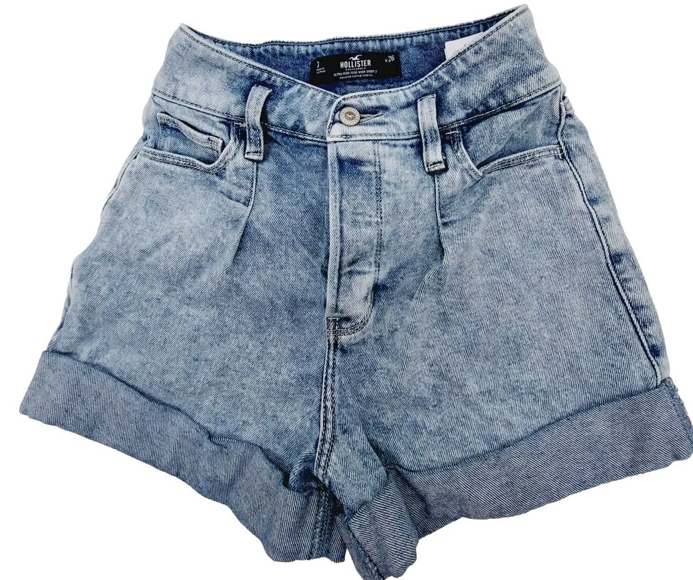Hollister Jean Shorts Womens Size 3 26 Blue Button Fly Ultra High Rise Mom