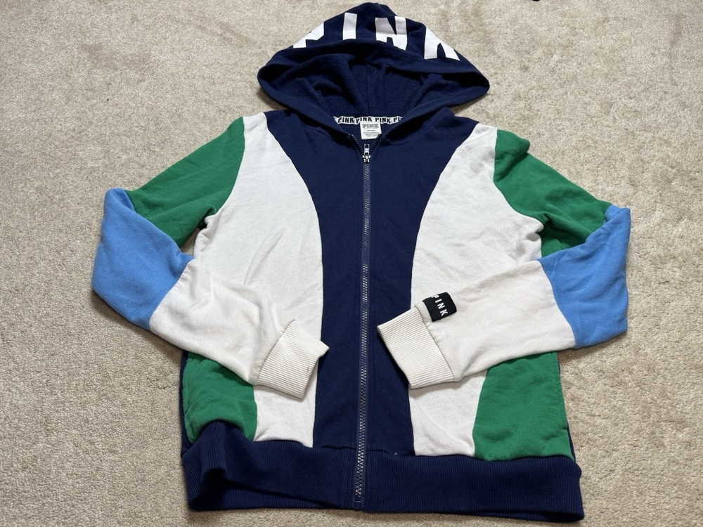 Pink Victoria's Secret Hoodie Full Zip Womens Medium Blue NO STRING