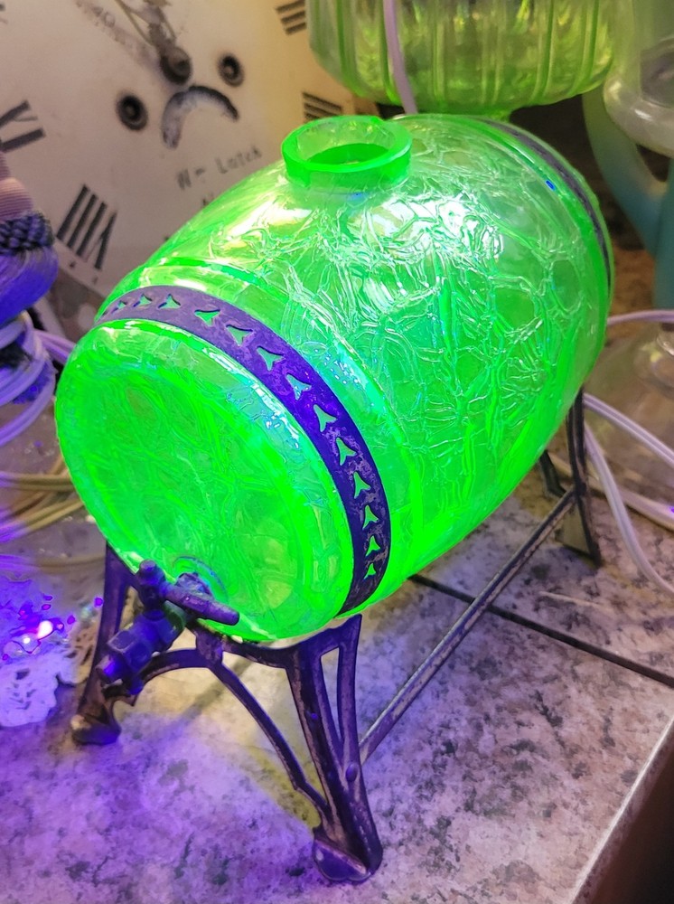 Antique Vintage Uranium Green Glass Barrel Absinthe Drink Dispenser Samovar-image