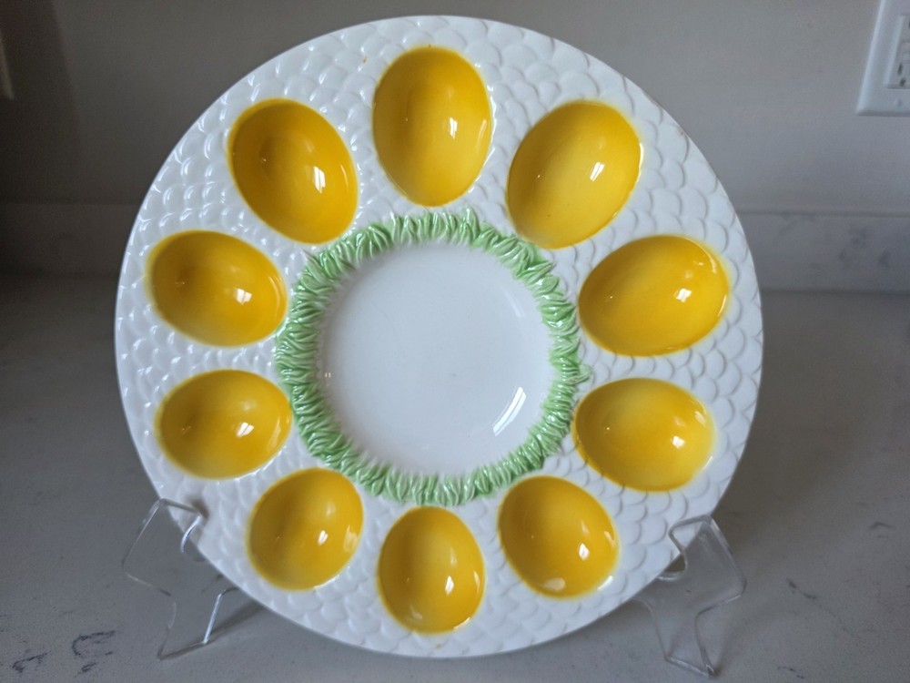 Vintage Lefton Ceramic Deviled Egg Round Ceramic Plate Platter EUC