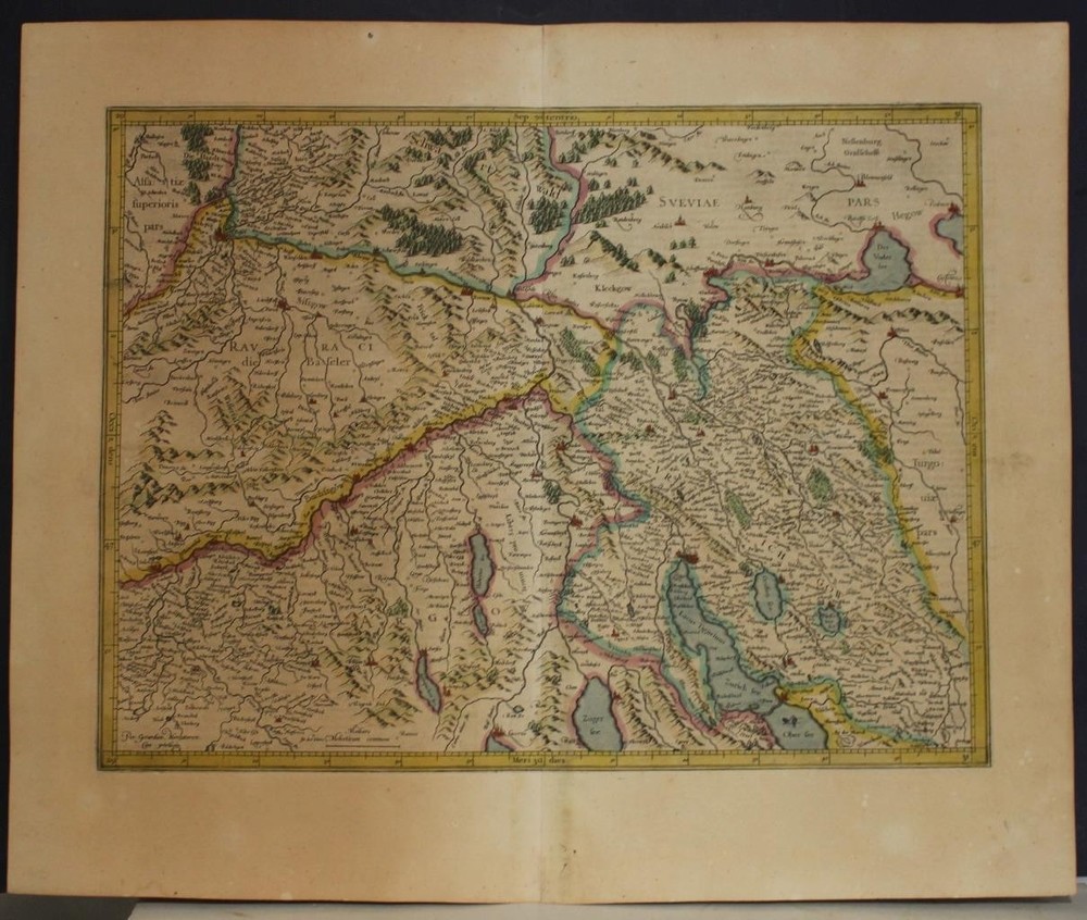ZURICH SWITZERLAND 1623ca GERARD MERCATOR UNUSUAL ANTIQUE COPPER ENGRAVED MAPANTIQUE ORIGINAL COPPER ENGRAVED MAP OF ZURICH REGION