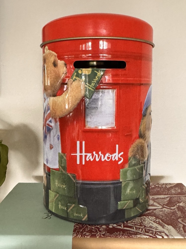 Harrods UK 2021 Bears Post Mail Box Piggy Bank Collector’s Tin w/ Lid, Empty