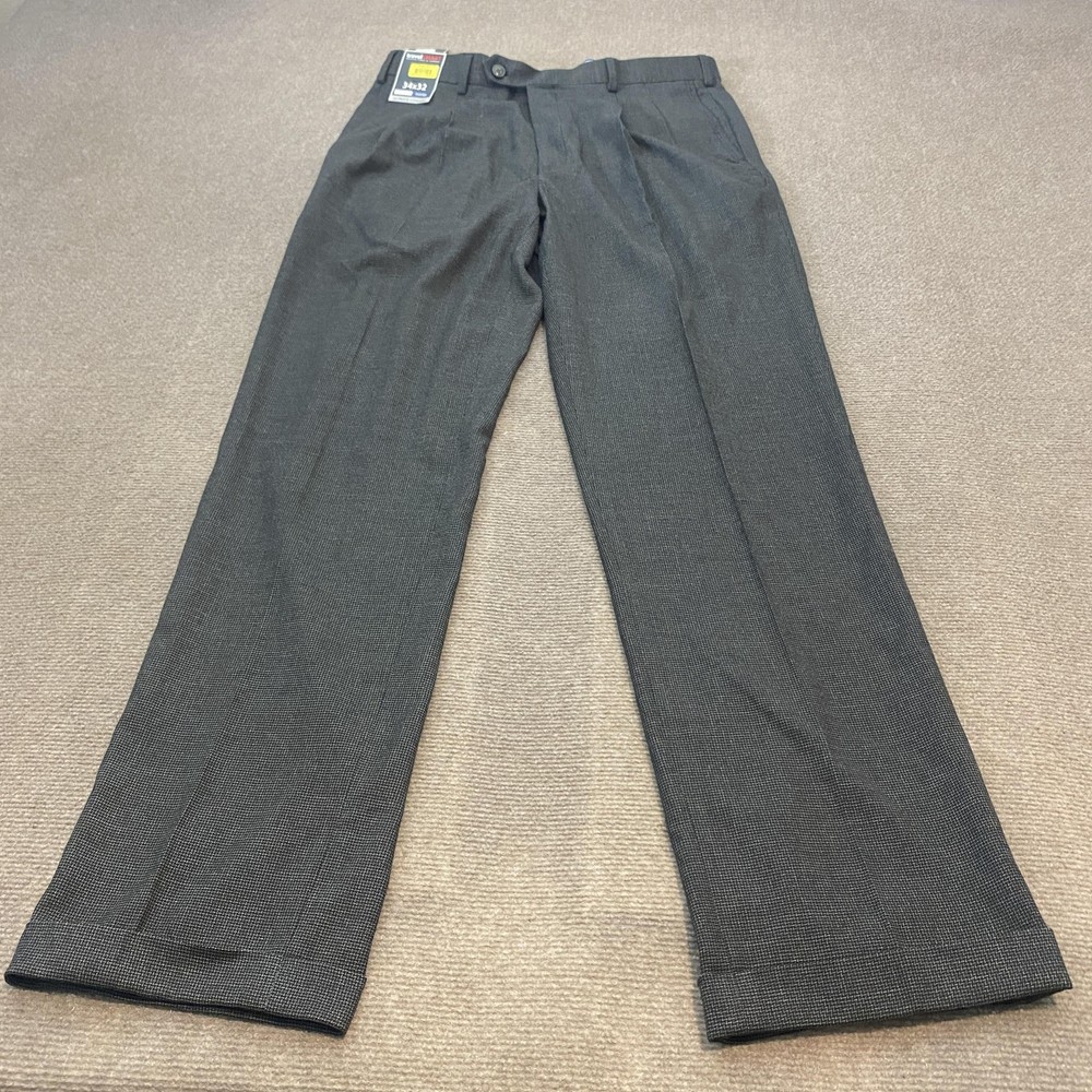 Roundtree & Yorke travel SMART Pant Mens 34x32 Classic Fit Pleated Stretch Waist