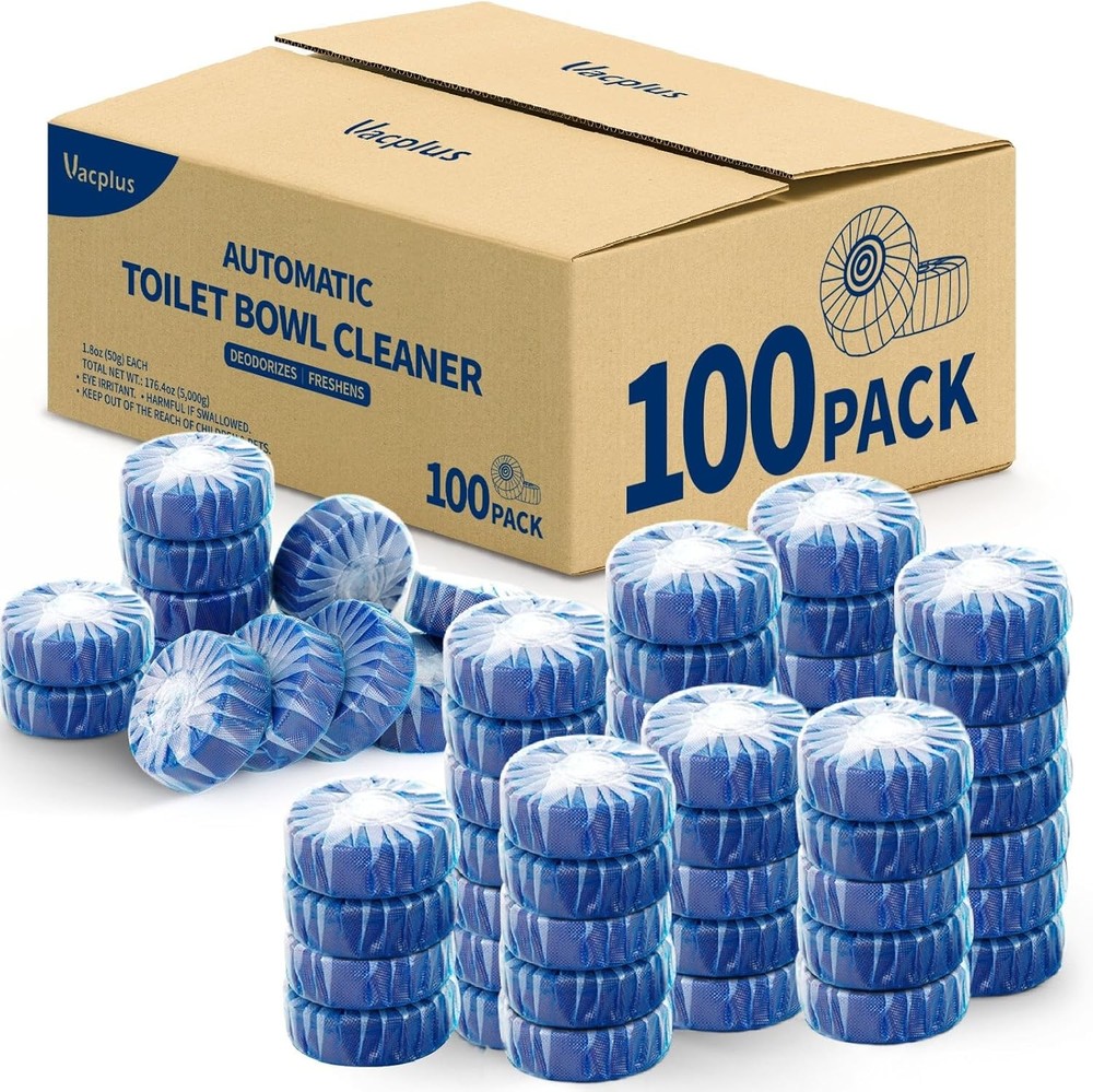 Vacplus Automatic Toilet Bowl Cleaner Tablets, Bathroom 1 Count (Pack of 100)