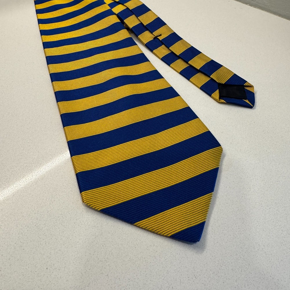 Brooks Brothers Tie Repp Blue Yellow Stripe Necktie Silk Woven Hand Made Makers