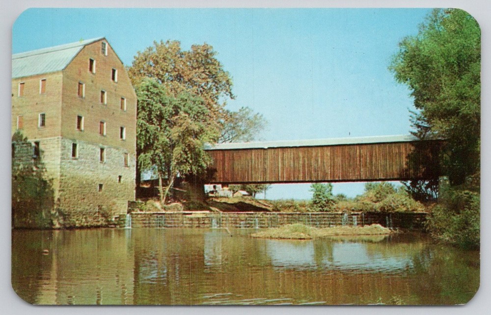 Burfordville MO Covered Bridge & Watermill Postcard c1960s Dexter Press