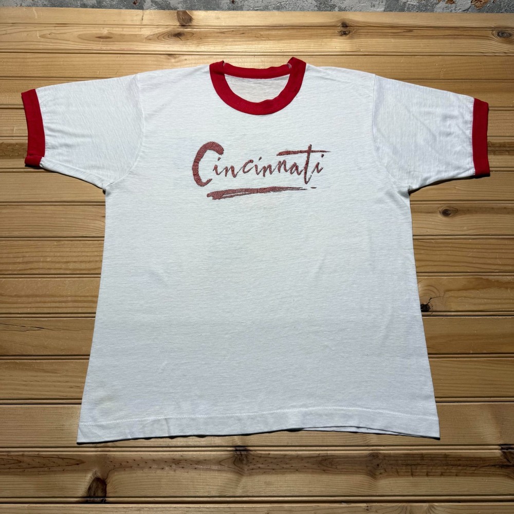 Vintage 70s Cincinnati Ohio #3 Ringer Sportswear Graphic Souvenir T-Shirt Medium