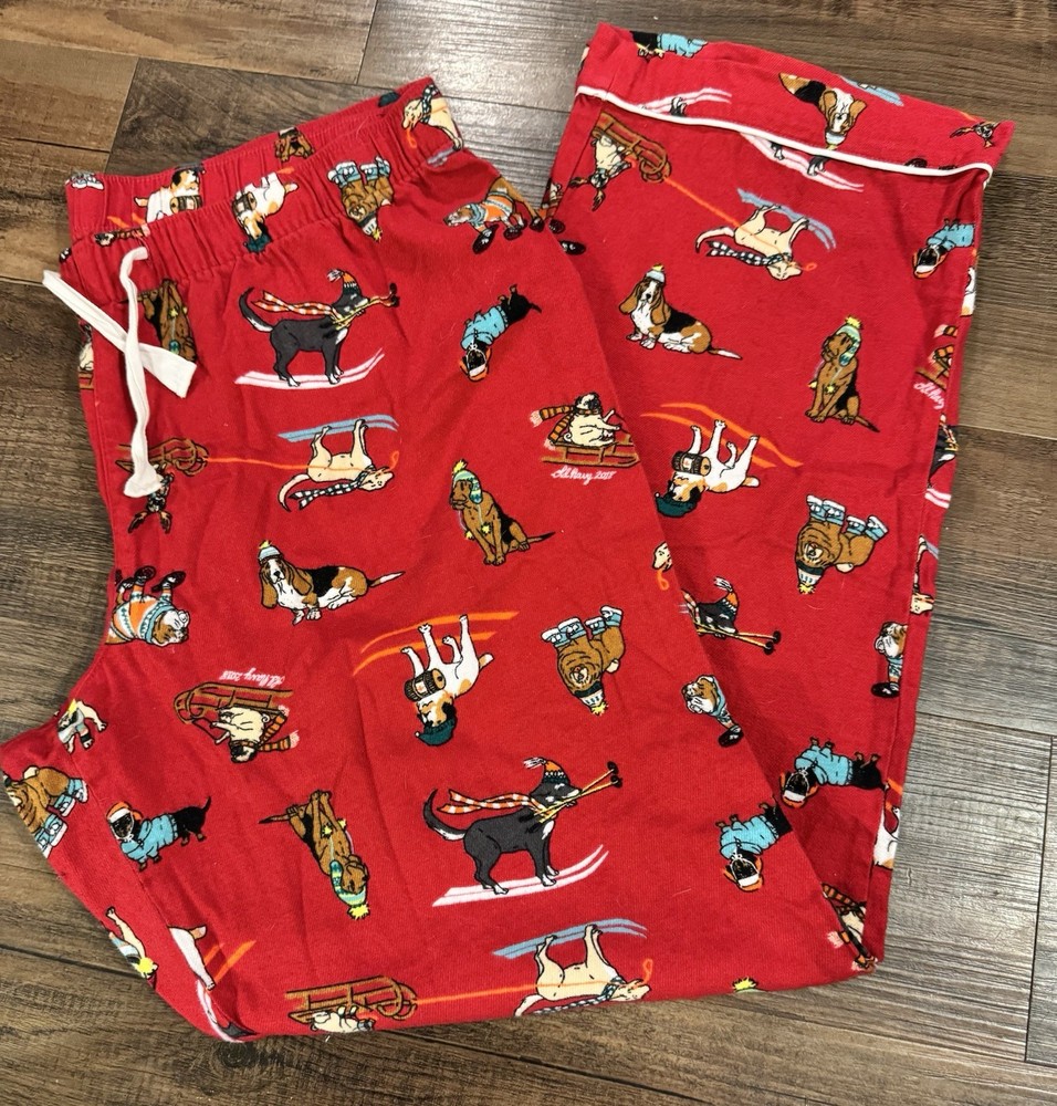 Old Navy Women’s LG Red Christmas Dog Holiday Flannel Pjs Sleep Pants