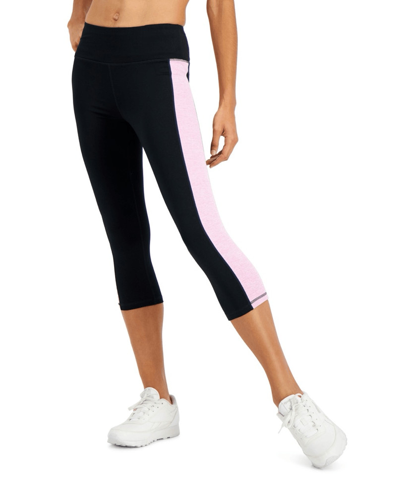 IDEOLOGY Womens Black Stretch Pocketed Color Block Active Wear Capri Leggings Pl