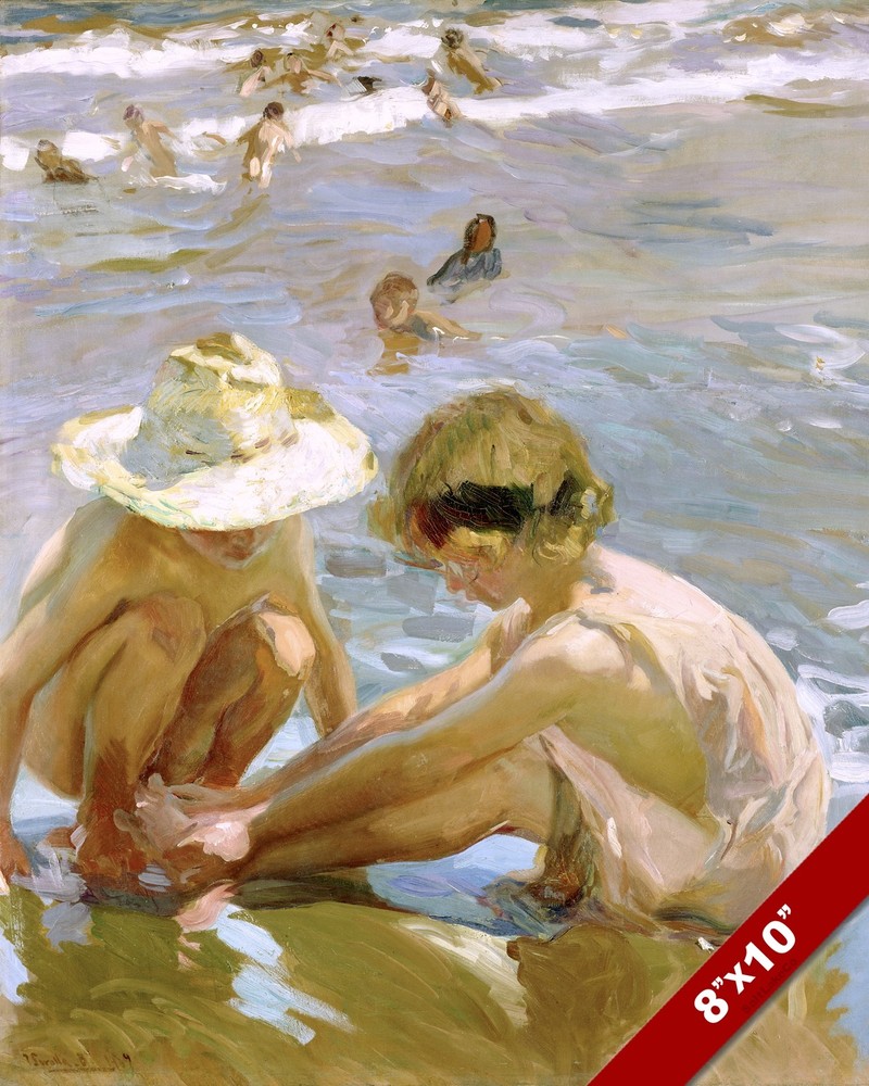 Children Playing In Sand At The Beach Art Daily Life Painting Real Canvas Print