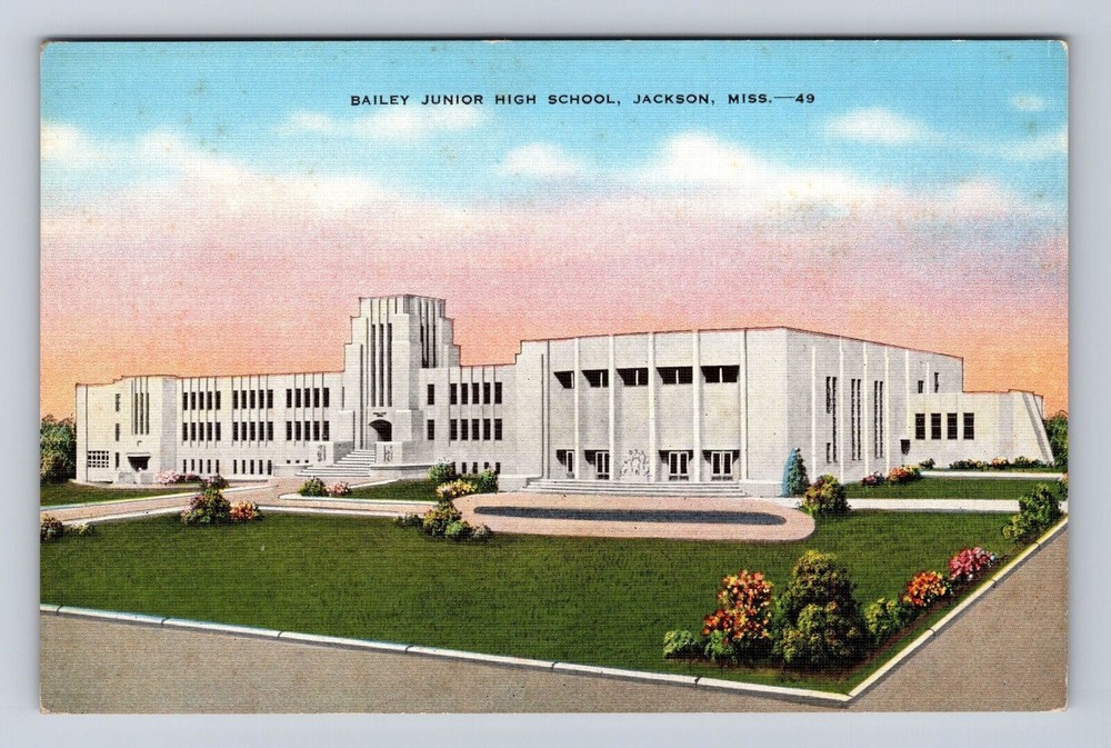 Jackson MS-Mississippi, Bailey Junior High School, Antique, Vintage Postcard