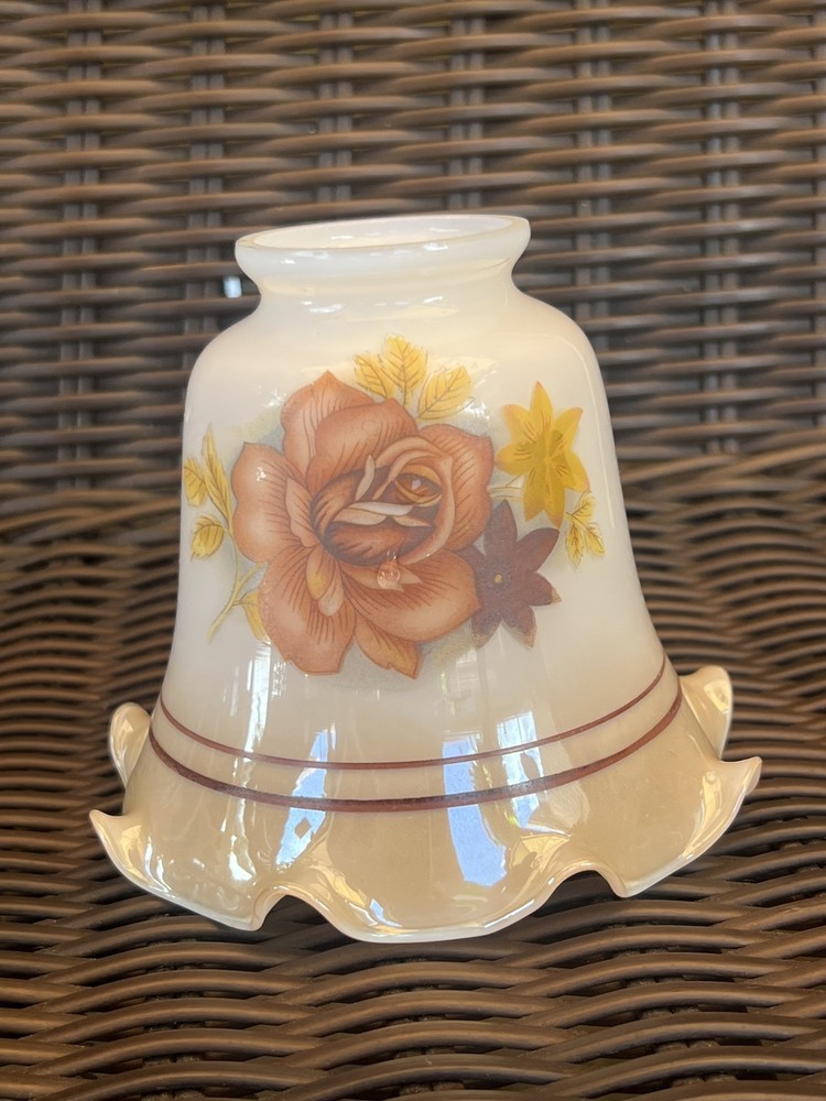 Vintage  Glass GOLD ROSES Ceiling Fan Light Shade(s) Lusterware Ruffled Edge 2