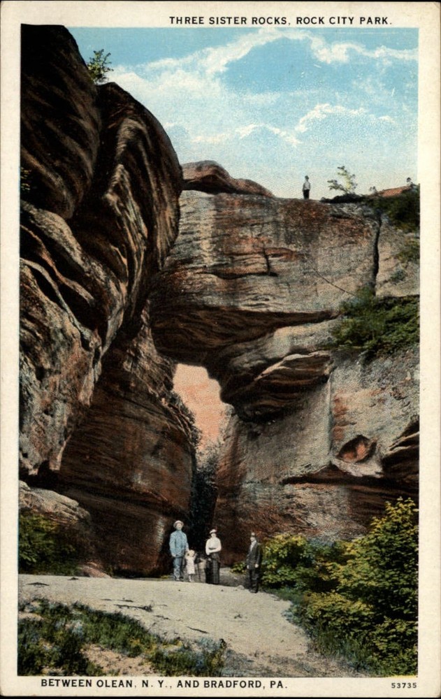 Three Sister Rocks formation Rock City Park Bradford PA & Olean NY 1920s
