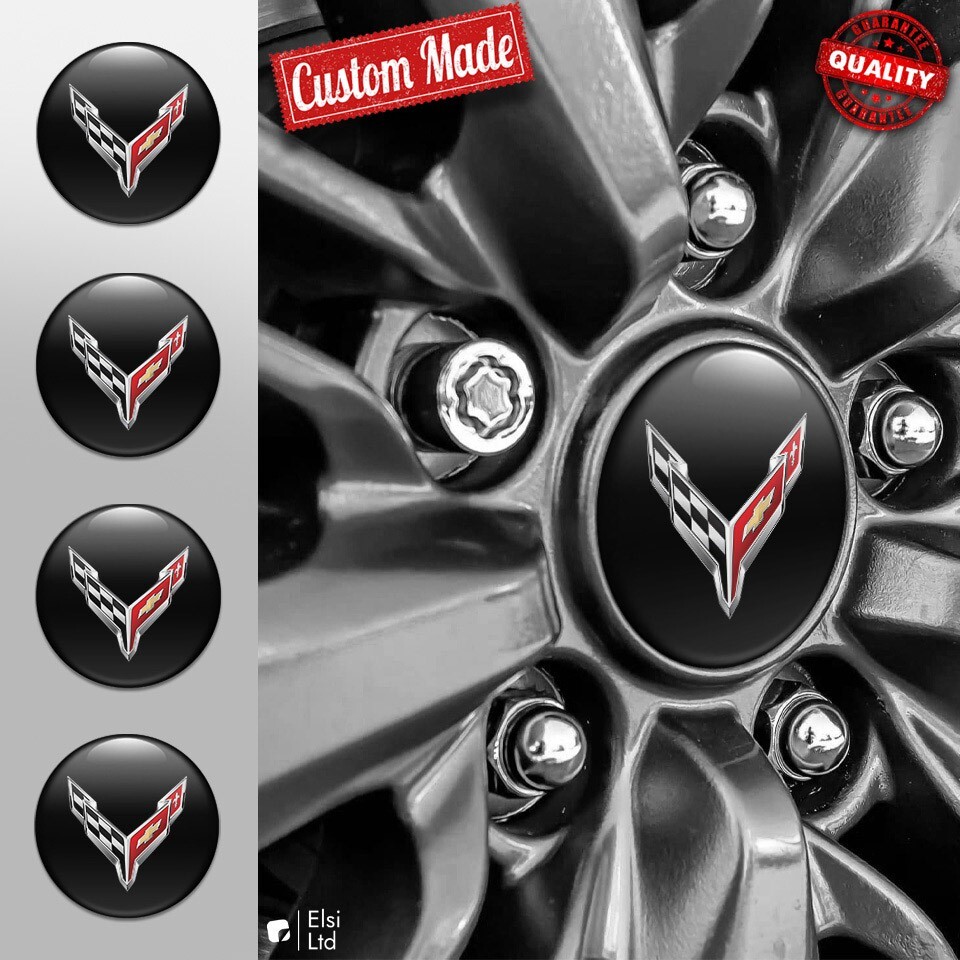 Corvette C8 Decals | 4pcs Set Wheel Cap Stickers | Custom Made Rim Emblems