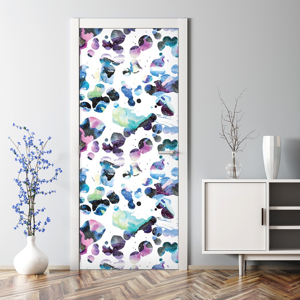 Colorful galaxy watercolor adhesive door stickers for kids room decor